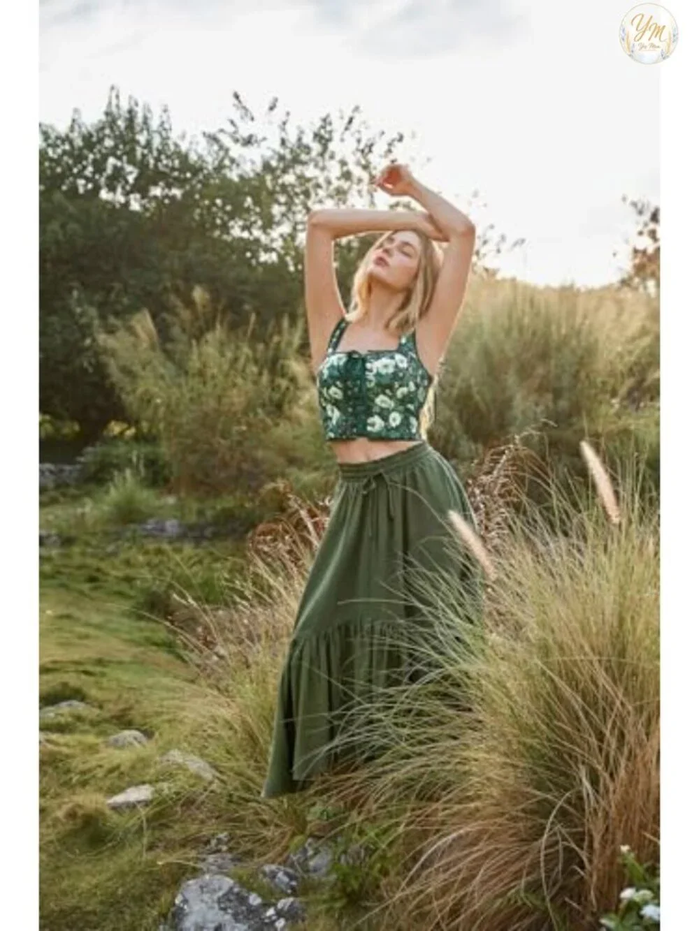 Overbust Corset with Boning, Sleeveless Lace-Up Floral Bustier